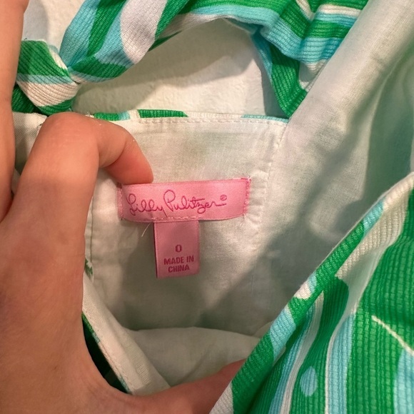 Lilly Pulitzer McCallum Finders Keepers Top Size 0 Blue Green Zip Tie Back - Picture 7 of 8